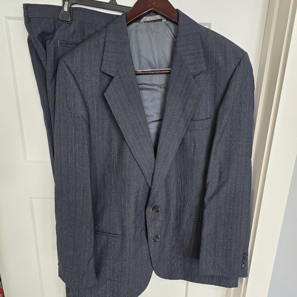 HAGGAR Gallery Suit Men's 44 36x30 Made In USA Polyester Wool Grey Gray Formal